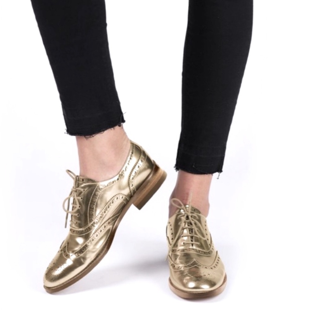 Anthropologie gold lace up Oxfords